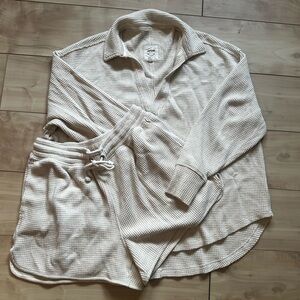 Aerie Cream Waffle Knit Set